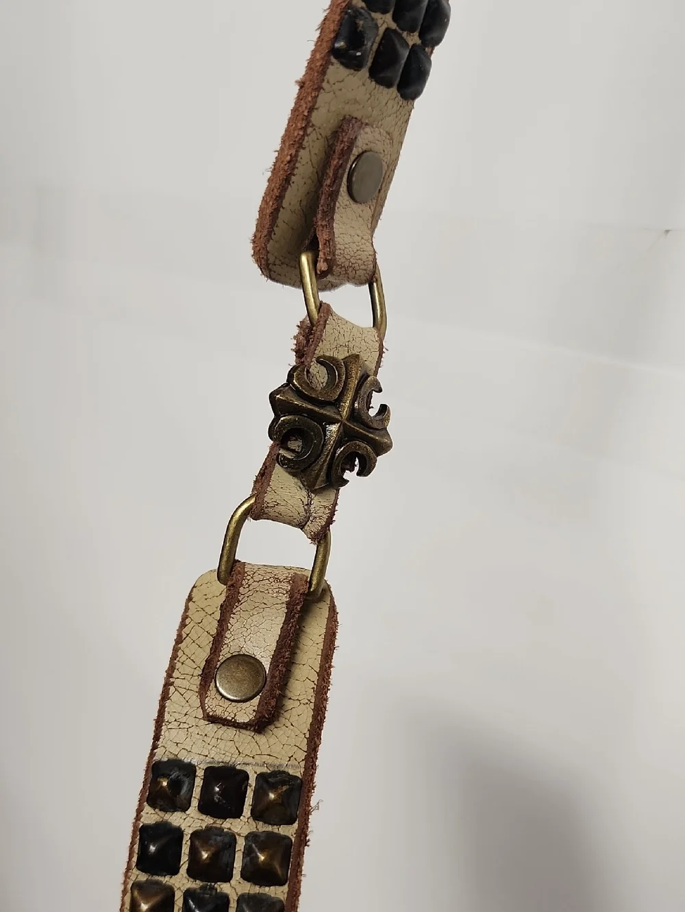 Tan Leather Metal Studded Handmade Doubled Ren Faire Rare Quality Belt 79" WOW - Picture 5 of 5